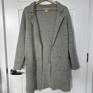 Monteau Los Angeles Long Open Knit Cardigan Sweater Gray / Black Size Medium